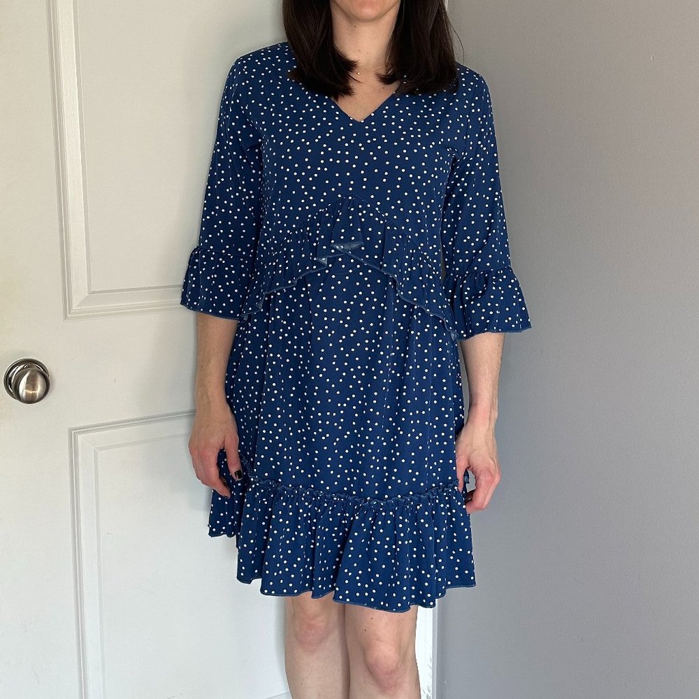 Blue Ruffle Dress Polka Dot Spring Dress Bridal Shower Dress